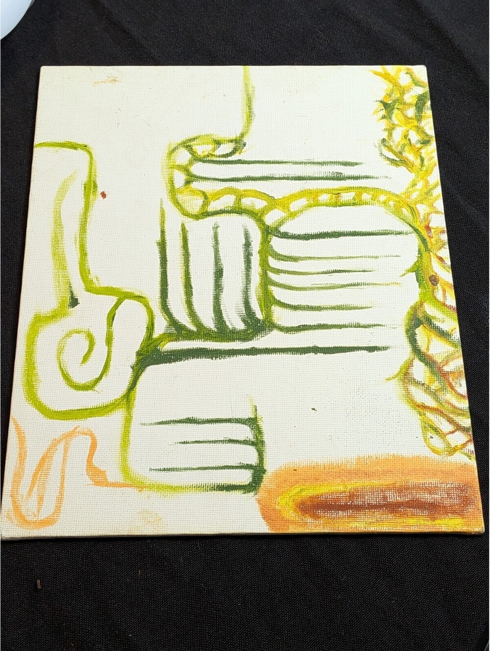 Original Abstract Canvas Painting Green Orange White Modern Wall Art